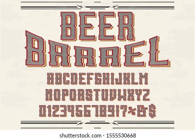 vintage Font alphabet Script Typeface handcrafted handwritten vector label design old style.Shadow Effect.vintage Hand Drawn.Retro Typography.Vector Illustration. beer barrel