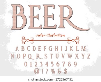 alfabeto de fuente vintage, vector de tipografía, nombre de fondo de color blanco cerveza