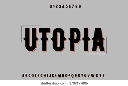 vintage font, alphabet vector, gray background name utopia