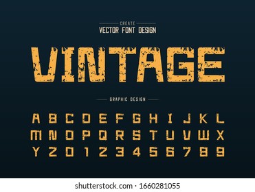 Fuente vectorial vintage y alfabeto, letra y número de letra cuadrada de textura, texto gráfico en segundo plano