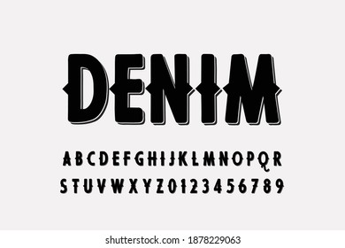 vintage font, black background, vector alphabet, letters and numbers, typography vector name denim