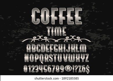 vintage font, black background, vector alphabet, letters and numbers, typography