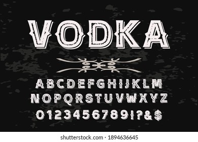 vintage font, black background, vector alphabet, letters and numbers