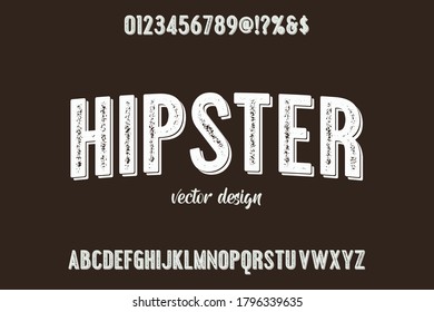 vintage font, brown and white background, vector alphabet, letters and numbers, typography vector
