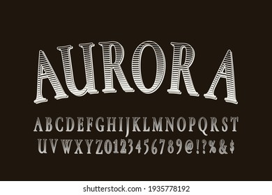 vintage font, brown and white background, vector alphabet, letters and numbers