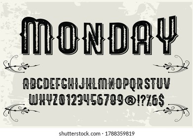 vintage font, classic lettering, black and white style background, typeface vector