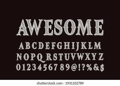 vintage font, dark background, vector alphabet, letters and numbers