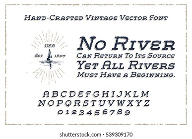 Vintage Font Handcrafted with Old Style Vector Eps10