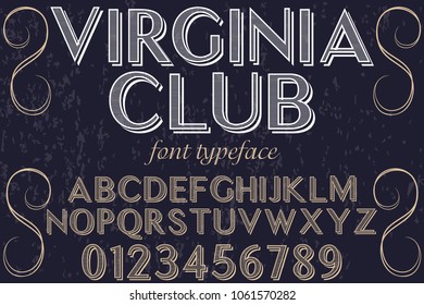 Vintage Font handcrafted vector script alphabet,design handwritten named  virginia club and label design