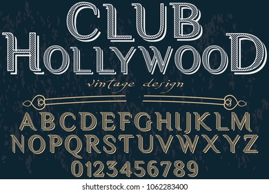 Vintage Font Handcrafted Vector Script Alphabet,design Handwritten Named Club Hollywood And Label Design