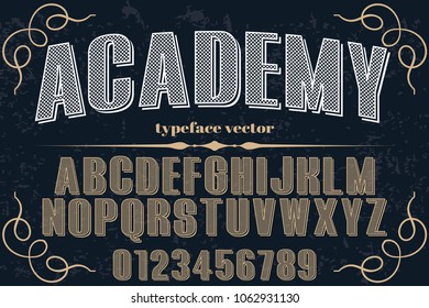 Vintage Font handcrafted vector script alphabet,design handwritten named academy and label design