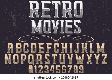 Vintage Font handcrafted vector script alphabet,design handwritten named retro movies