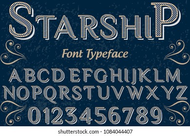 Vintage Font handcrafted vector script alphabet,design starship