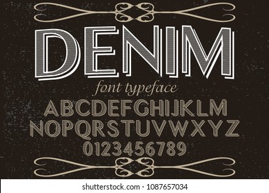 Vintage Font handcrafted vector script alphabet,design handwritten named denim