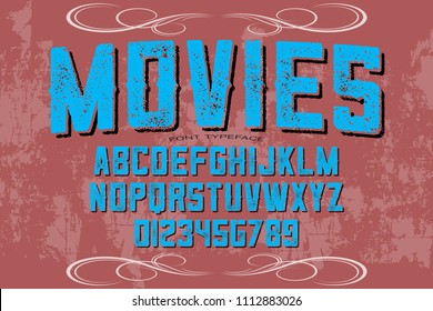 Vintage Font handcrafted vector script alphabet,design handwritten named movies