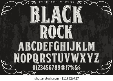 Vintage Font handcrafted vector script alphabet,design handwritten named vintage black rock