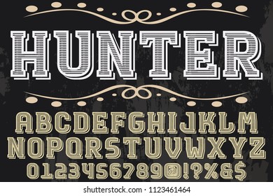 Vintage Font handcrafted vector script alphabet,design handwritten named hunter