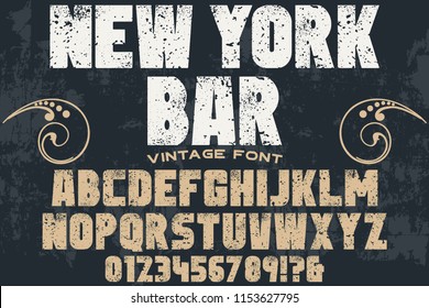 Vintage Font Handcrafted Vector Script Alphabet,design Handwritten Named New York Bar