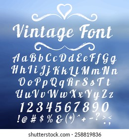Vintage font lettering on abstract blurry background. Vector illustration
