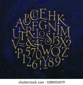 Vintage font in retro style drawing on blue background
