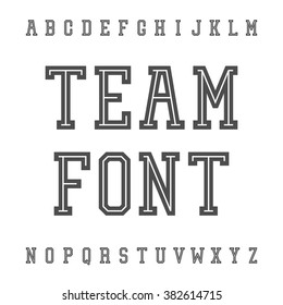 Vintage Font. Slab Serif Retro Typeface. University Team Style Latin Alphabet. Vector.