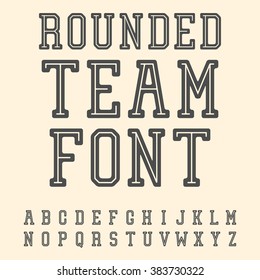 Vintage Font. Slab Serif Retro Typeface. University Team Style Latin Alphabet. Rounded Variant. Vector.