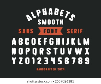 Vintage Font Smooth Sans Serif Alphabet. Simple Handmade Font. Vector EPS. For Poster, Print files, T-shirt Design, Logos