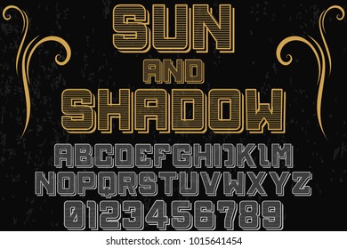 vintage font typeface handcrafted vector named sun and shadow and label design