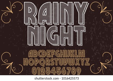 vintage font typeface handcrafted vector named rainy night and label design