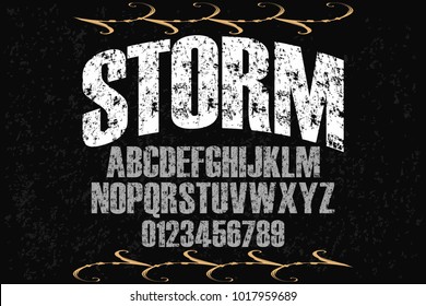vintage font typeface handcrafted vector named storm and label design