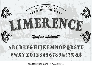 vintage font, typeface vector, alphabet design, black and gray style background 