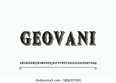 fuente vintage, vector tipográfico, fondo negro y blanco, letras y números