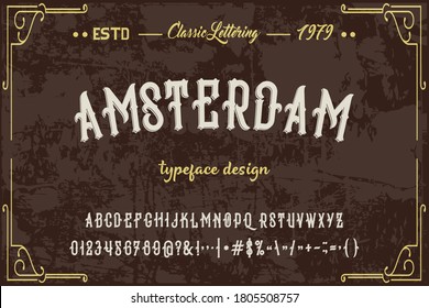 vintage font, typography vector, brown style  background, classic lettering