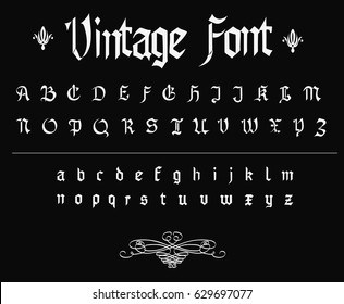 Vintage Font - Vector Gothic  Font - White Vector Font Isolated on Black