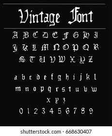 Vintage Font - Vector Gothic  Font - White font isolated on black