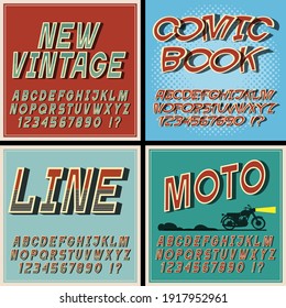 Vintage fonts set, Retro style letters and numbers,comic book font. Vintage alphabet, vector typeface for labels, titles, posters