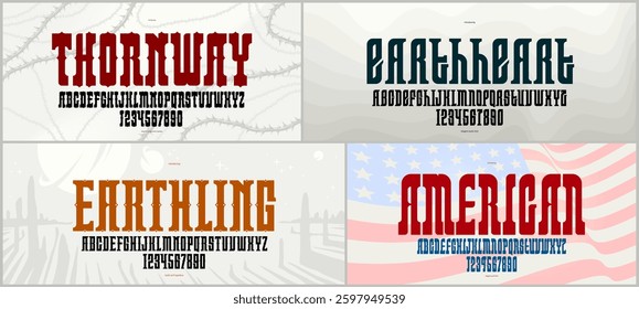 Vintage fonts vector set, collection of retro style alphabet typefaces, bold and strong serif typesets, useful for logo creation, poster display letters.
