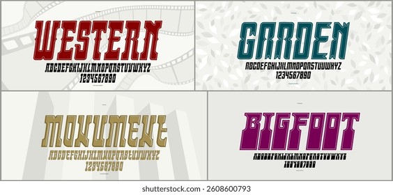 Vintage fonts vector set, collection of retro style alphabet typefaces, bold and strong serif typesets, useful for logo creation, poster display letters.