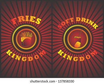 vintage food art fries soft drink