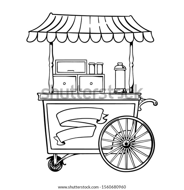 Vintage Food Cart Outline Vector Illustration Stock Vector (Royalty ...