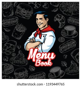 vintage food menu design with chef character