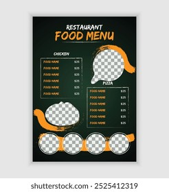 Vintage Food Menu Design or Flyer Design Template in Dark Color, A4 Size, Restaurant Food Menu Design