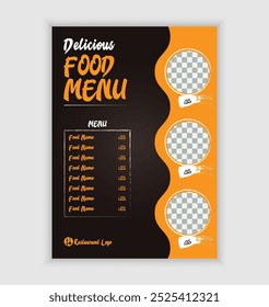 Vintage Food Menu Design or Flyer Design Template in Dark Color, A4 Size, Restaurant Food Menu Design