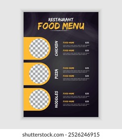 Vintage Food Menu Design or Flyer Design Template in Dark Color, A4 Size, Restaurant Food Menu Design