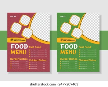 Vintage food menu flyer or poster design template. Restaurant menu, food menu, food flyer.