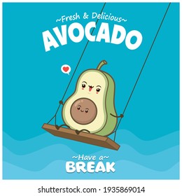 Vintage food poster design with avocado character.