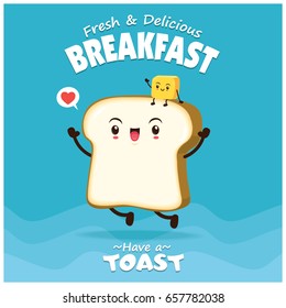 Vintage food poster design with bread & butter character.