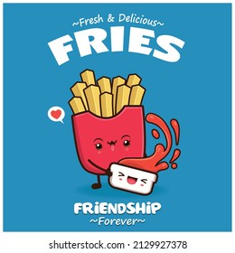 Vintage food poster design with fries character.