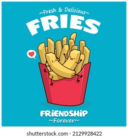 Vintage food poster design with fries character.