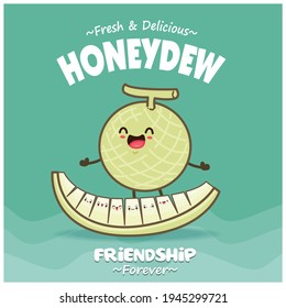 Vintage food poster design with honeydew character.